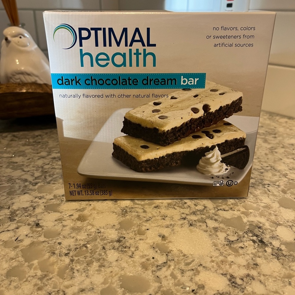 OPTAVIA Optimal Health Dark Chocolate Dream Bars. Unopened box of 7 bars.